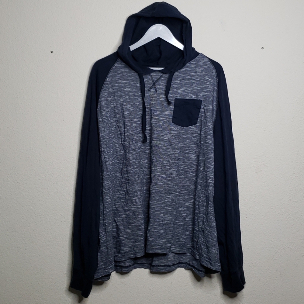 Navy Hoodie T-Shirt with pocket Big and Tall